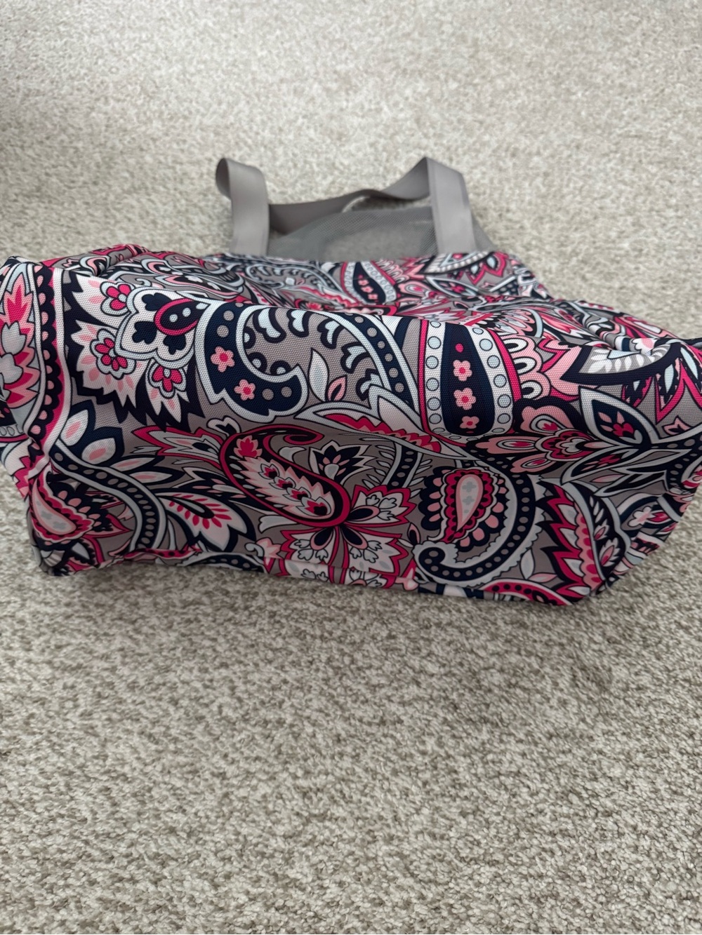 Vera Bradley Drawstring Family Tote Bag in Gray with Pink Floral Accents - Picture 4 of 6